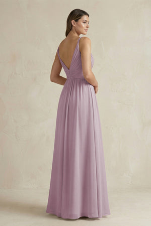 V - Neck Pleated A - Line Chiffon Bridesmaid Dress in Dusk - KissProm Bridesmaid Dresses