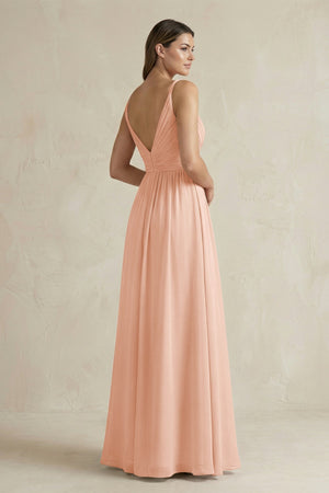 V - Neck Pleated A - Line Chiffon Bridesmaid Dress in English Rose - KissProm Bridesmaid Dresses