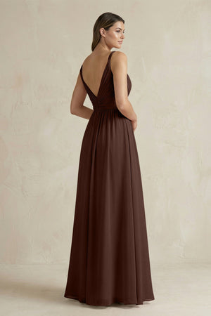 V - Neck Pleated A - Line Chiffon Bridesmaid Dress in Espresso - KissProm Bridesmaid Dresses
