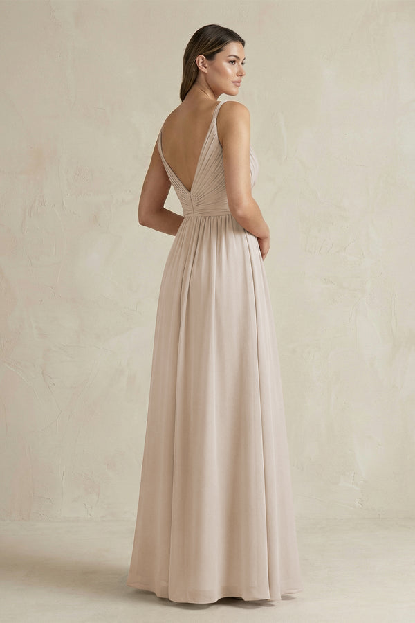 V - Neck Pleated A - Line Chiffon Bridesmaid Dress in Frost - KissProm Bridesmaid Dresses