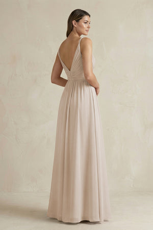 V - Neck Pleated A - Line Chiffon Bridesmaid Dress in Frost - KissProm Bridesmaid Dresses