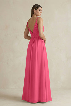 V - Neck Pleated A - Line Chiffon Bridesmaid Dress in Fuchsia - KissProm Bridesmaid Dresses