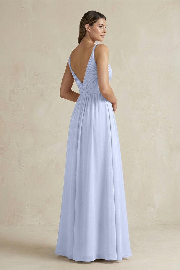 V - Neck Pleated A - Line Chiffon Bridesmaid Dress in Ice - KissProm Bridesmaid Dresses