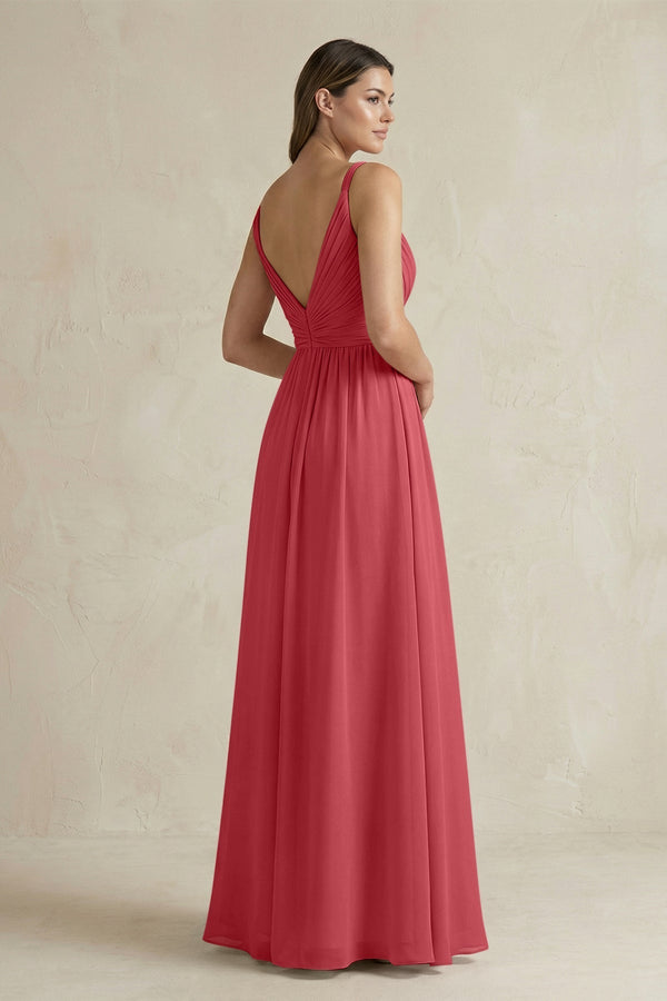 V - Neck Pleated A - Line Chiffon Bridesmaid Dress in Merlot - KissProm Bridesmaid Dresses