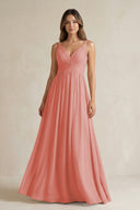 V-Neck Pleated A-Line Chiffon Bridesmaid Dress in Mulberry - KissProm BRIDESMAID DRESSES