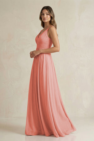 V-Neck Pleated A-Line Chiffon Bridesmaid Dress in Mulberry - KissProm BRIDESMAID DRESSES