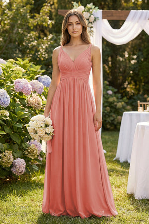 V-Neck Pleated A-Line Chiffon Bridesmaid Dress in Mulberry - KissProm BRIDESMAID DRESSES