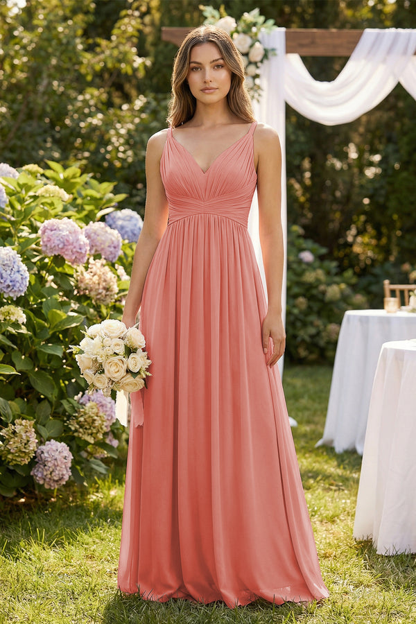 V-Neck Pleated A-Line Chiffon Bridesmaid Dress in Mulberry - KissProm BRIDESMAID DRESSES