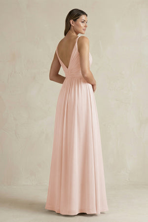 V - Neck Pleated A - Line Chiffon Bridesmaid Dress in Pale Blush - KissProm Bridesmaid Dresses