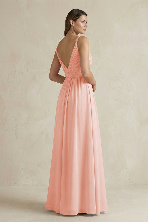 V - Neck Pleated A - Line Chiffon Bridesmaid Dress in Rose Petal - KissProm Bridesmaid Dresses