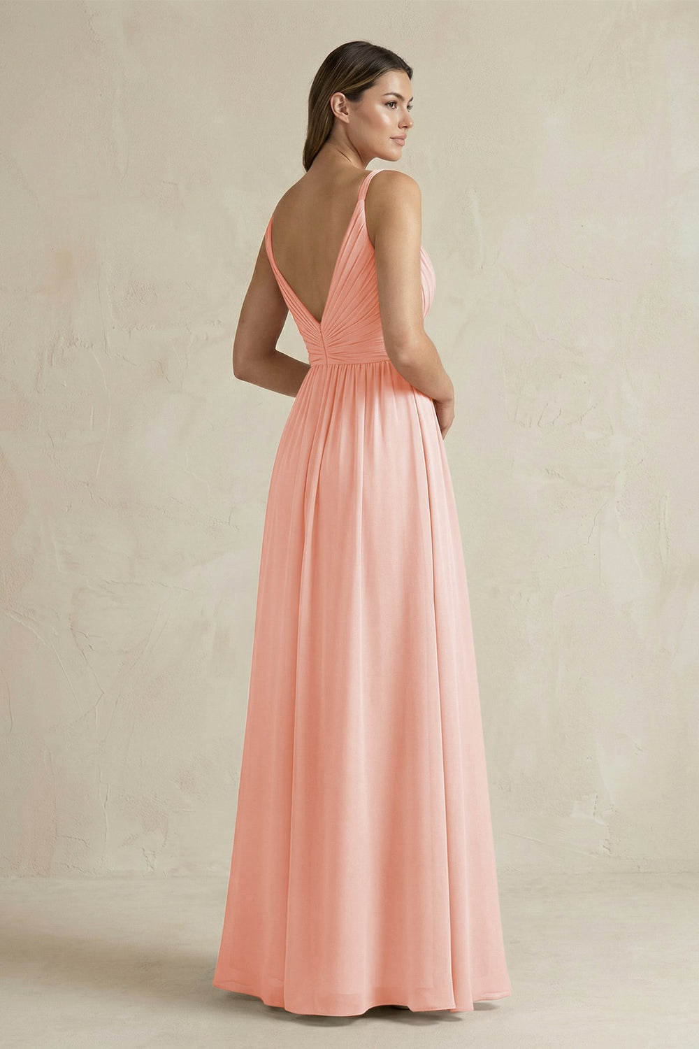 V - Neck Pleated A - Line Chiffon Bridesmaid Dress in Rose Petal - KissProm Bridesmaid Dresses