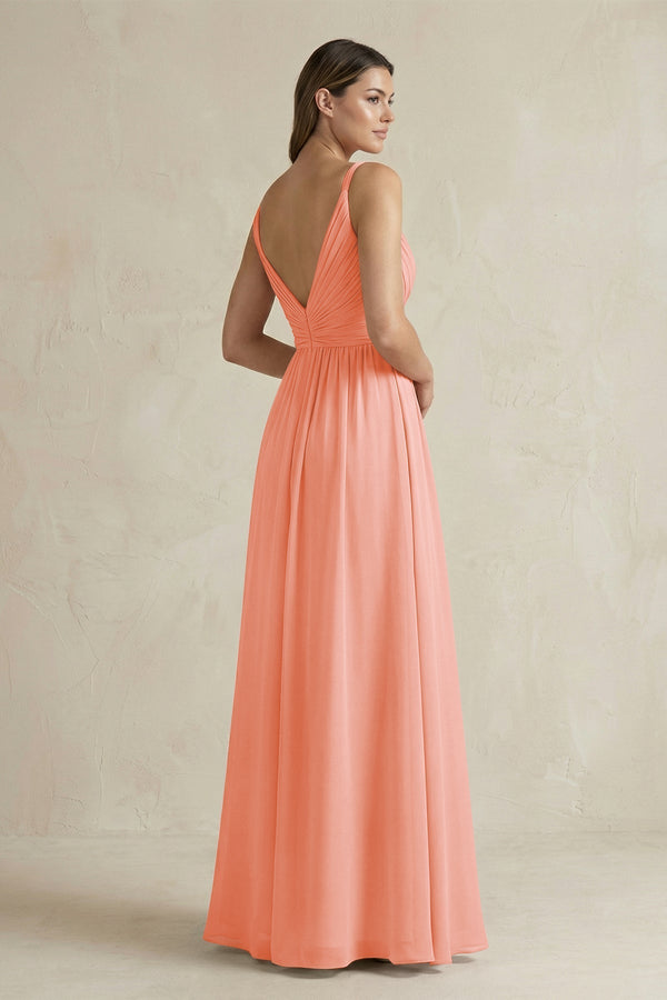 V - Neck Pleated A - Line Chiffon Bridesmaid Dress in Rosette - KissProm Bridesmaid Dresses