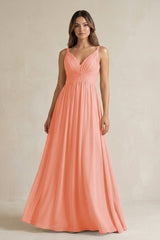 V - Neck Pleated A - Line Chiffon Bridesmaid Dress in Rosette - KissProm Bridesmaid Dresses
