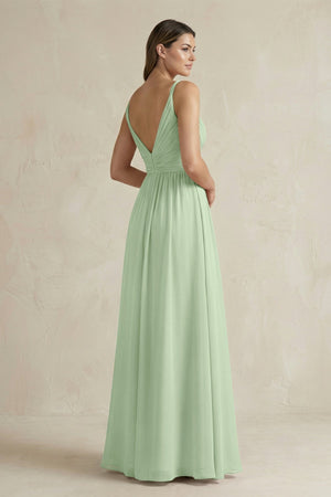 V - Neck Pleated A - Line Chiffon Bridesmaid Dress in Sage - KissProm Bridesmaid Dresses