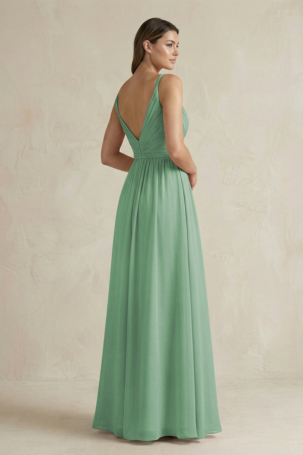 V - Neck Pleated A - Line Chiffon Bridesmaid Dress in Sea Glass - KissProm Bridesmaid Dresses