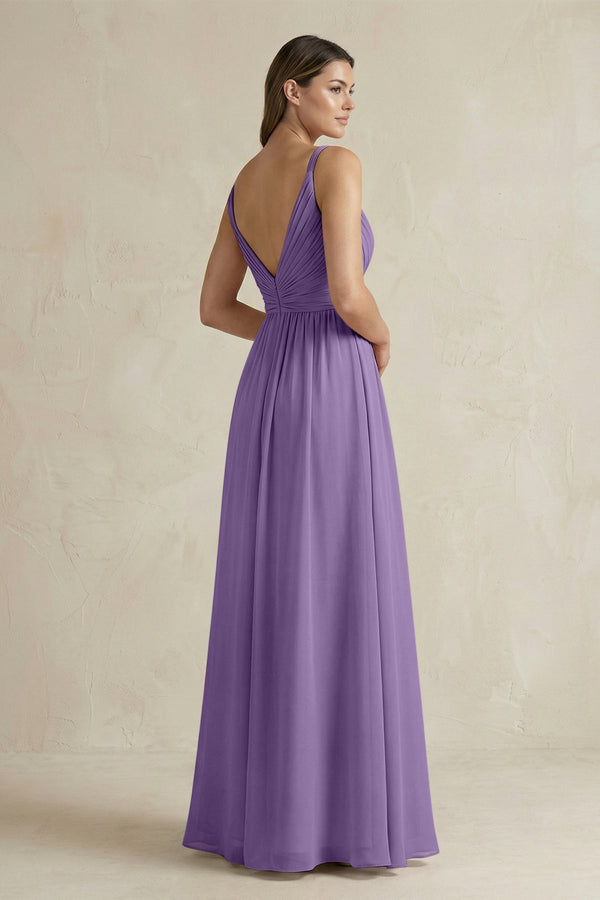 V - Neck Pleated A - Line Chiffon Bridesmaid Dress in Tahiti - KissProm Bridesmaid Dresses