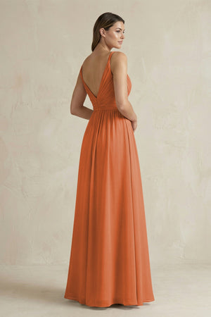 V - Neck Pleated A - Line Chiffon Bridesmaid Dress in Terracotta - KissProm Bridesmaid Dresses