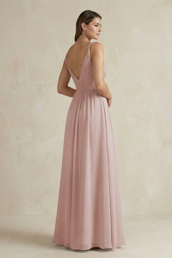 V - Neck Pleated A - Line Chiffon Bridesmaid Dress in Toffee - KissProm Bridesmaid Dresses