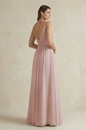 V - Neck Pleated A - Line Chiffon Bridesmaid Dress in Toffee - KissProm Bridesmaid Dresses