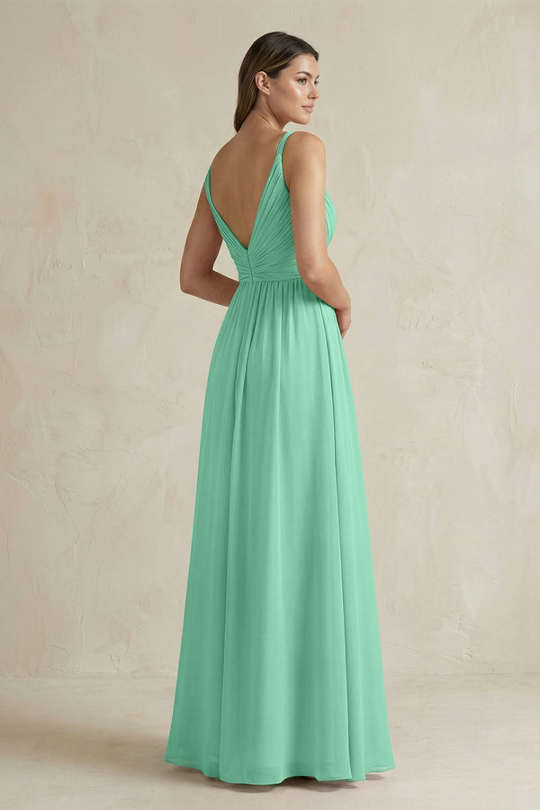 V - Neck Pleated A - Line Chiffon Bridesmaid Dress in Turquoise - KissProm Bridesmaid Dresses