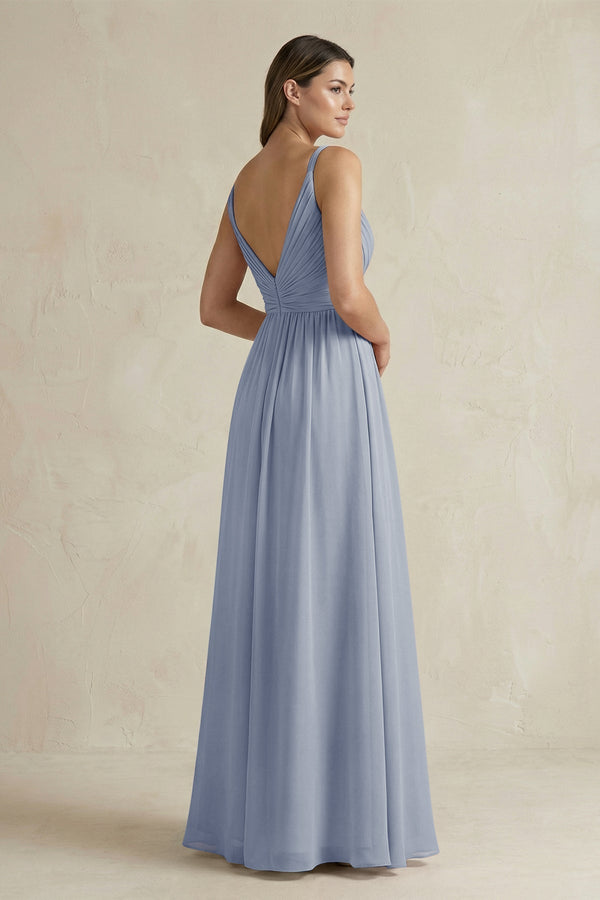 V - Neck Pleated A - Line Chiffon Bridesmaid Dress in Twilight - KissProm Bridesmaid Dresses