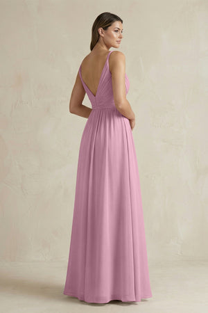 V - Neck Pleated A - Line Chiffon Bridesmaid Dress in Vintage Mauve - KissProm Bridesmaid Dresses