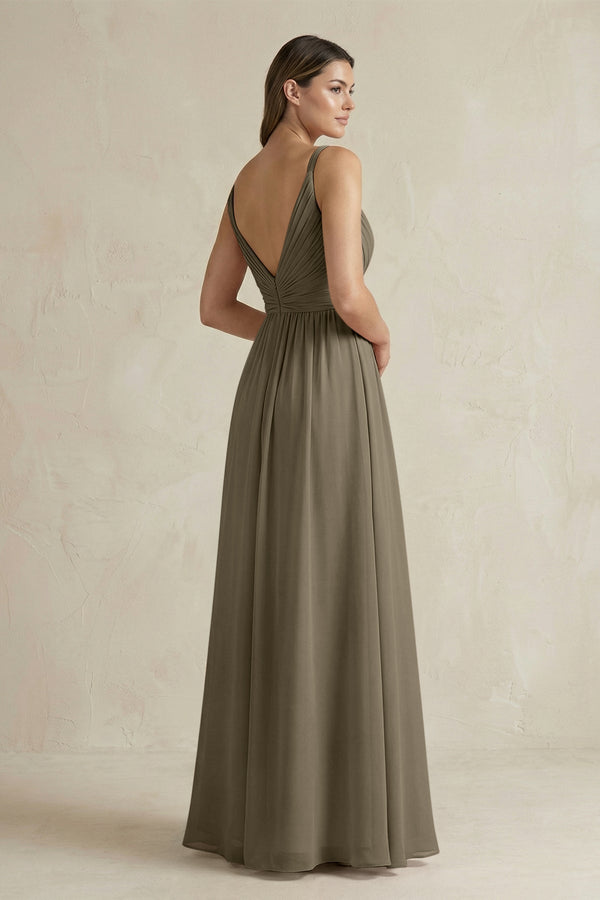 V - Neck Pleated A - Line Chiffon Bridesmaid Dress in Willow Green - KissProm Bridesmaid Dresses