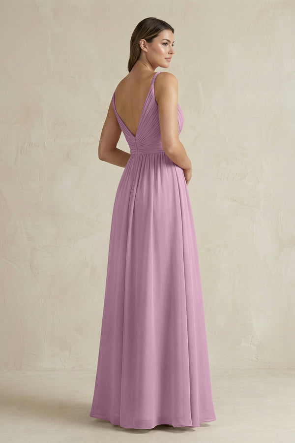 V - Neck Pleated A - Line Chiffon Bridesmaid Dress in Wisteria - KissProm Bridesmaid Dresses