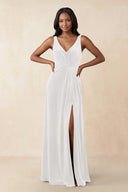 V - Neck Ruched A - Line Velvet Bridesmaid Dress in Ivory - KissProm Bridesmaid Dresses