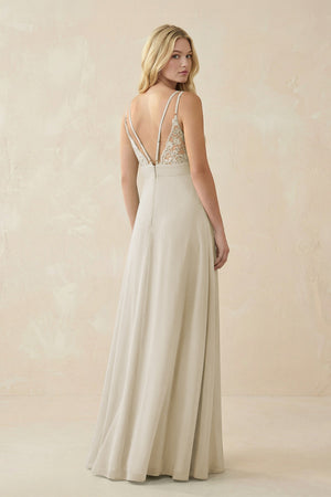 V - Neck Ruched Chiffon Bridesmaid Dress with Slit in Dove Gray - KissProm Bridesmaid Dresses
