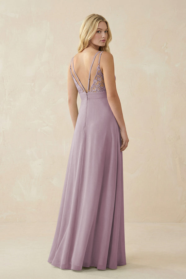 V - Neck Ruched Chiffon Bridesmaid Dress with Slit in Dusk - KissProm Bridesmaid Dresses