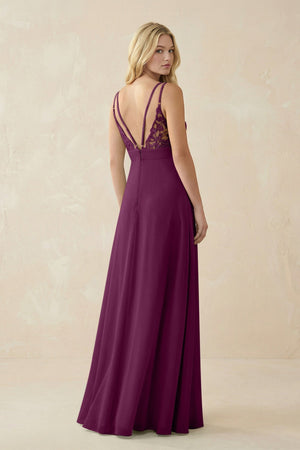 V - Neck Ruched Chiffon Bridesmaid Dress with Slit in Fig - KissProm Bridesmaid Dresses