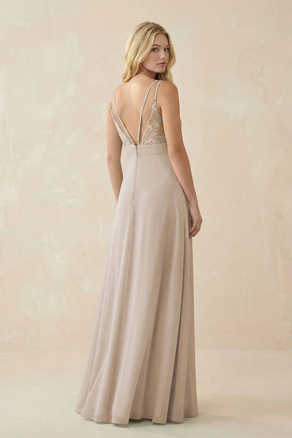 V - Neck Ruched Chiffon Bridesmaid Dress with Slit in Frost - KissProm Bridesmaid Dresses