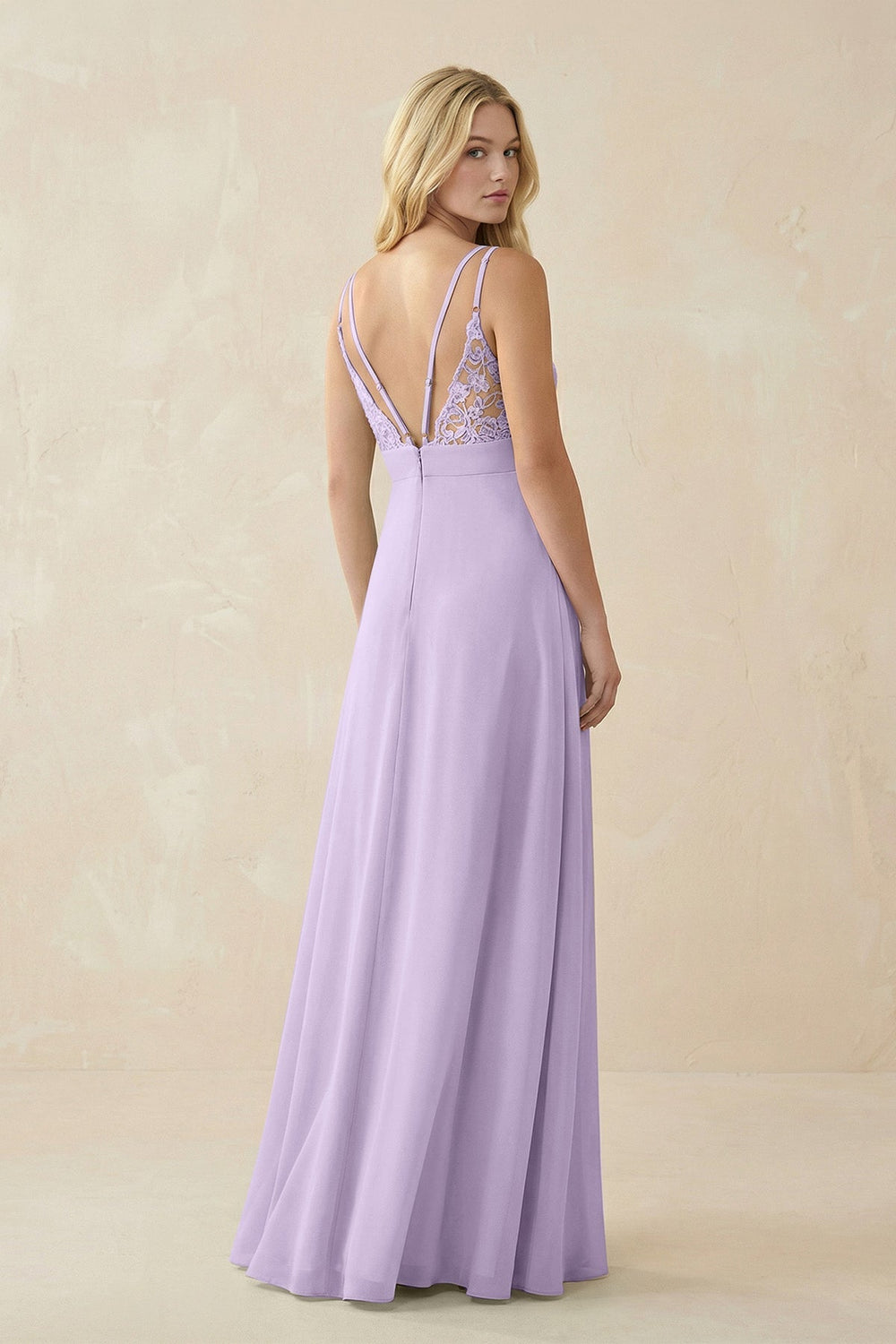 V - Neck Ruched Chiffon Bridesmaid Dress with Slit in Lavender - KissProm Bridesmaid Dresses