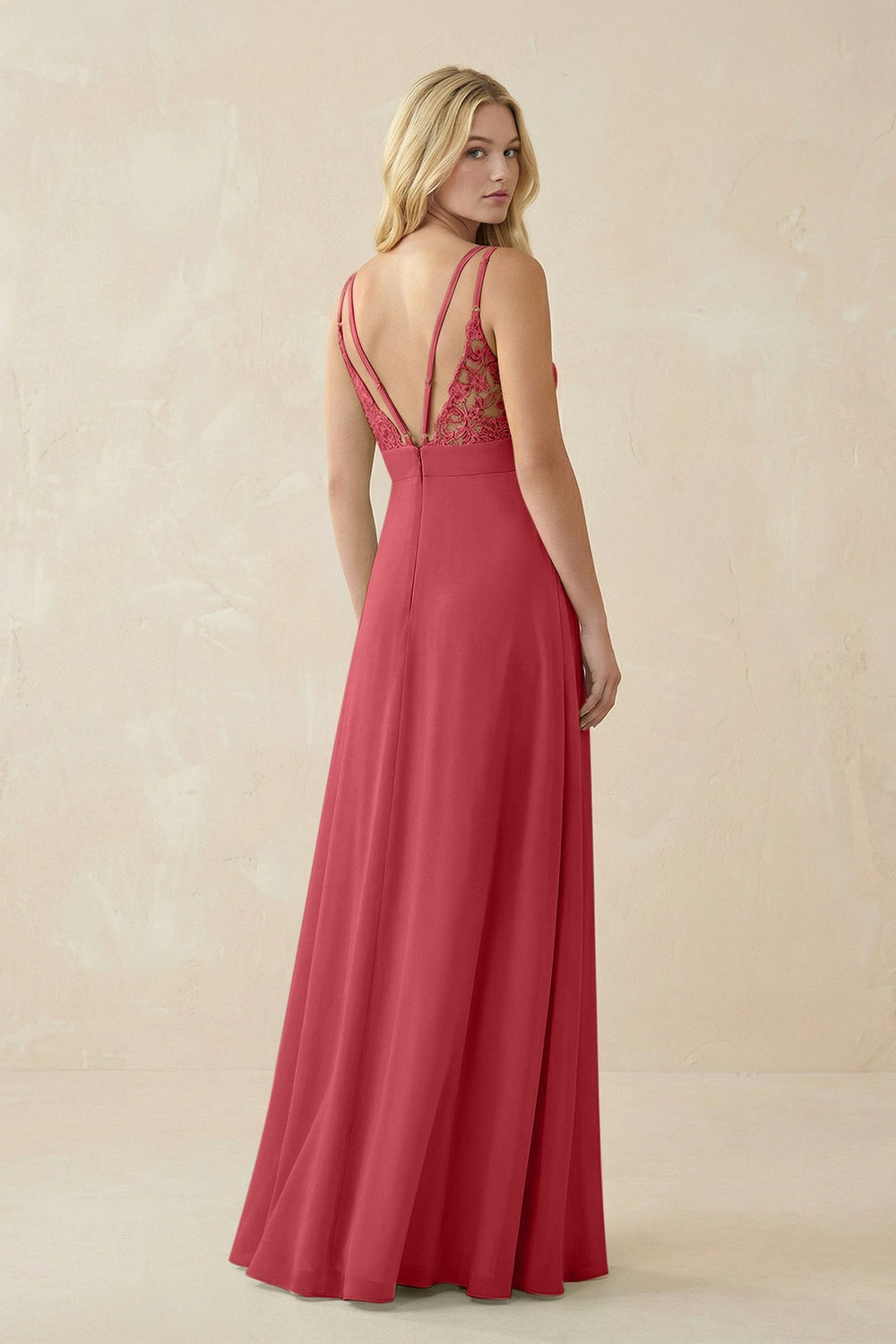 V - Neck Ruched Chiffon Bridesmaid Dress with Slit in Merlot - KissProm Bridesmaid Dresses