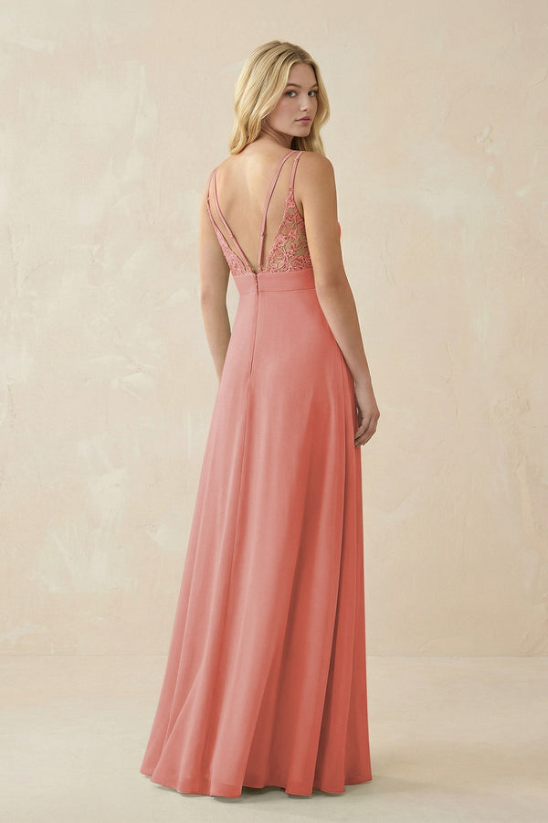 V - Neck Ruched Chiffon Bridesmaid Dress with Slit in Mulberry - KissProm Bridesmaid Dresses