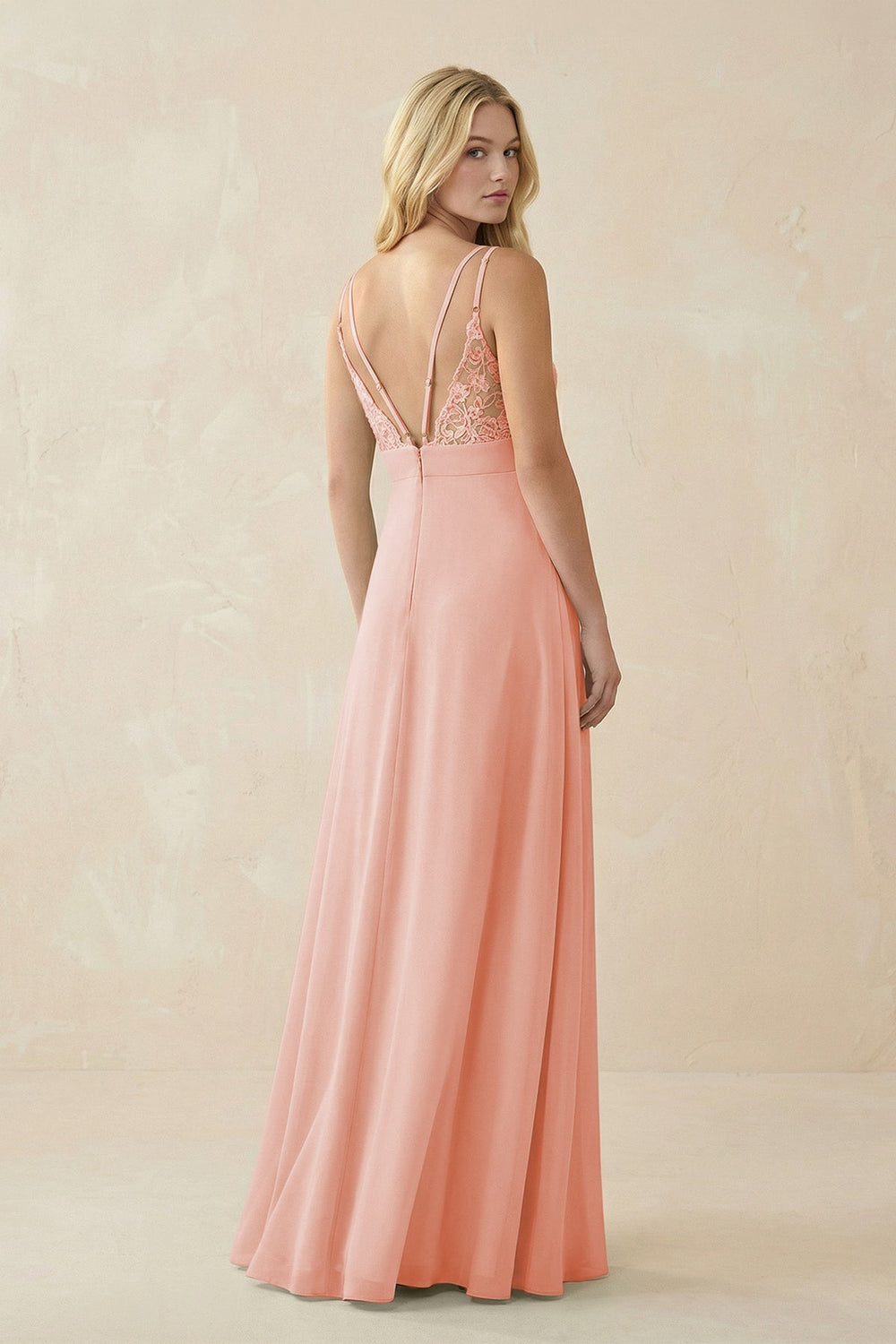 V - Neck Ruched Chiffon Bridesmaid Dress with Slit in Rose Petal - KissProm Bridesmaid Dresses