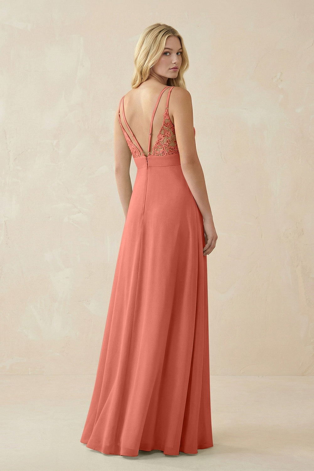 V - Neck Ruched Chiffon Bridesmaid Dress with Slit in Wild Rose - KissProm Bridesmaid Dresses
