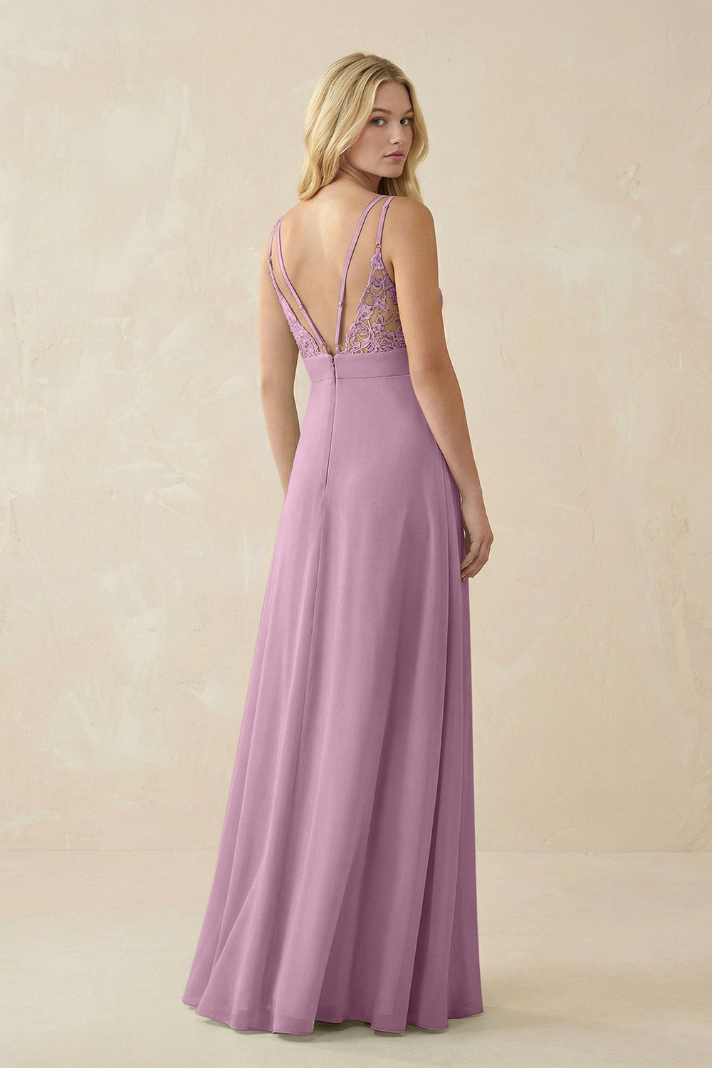 V - Neck Ruched Chiffon Bridesmaid Dress with Slit in Wisteria - KissProm Bridesmaid Dresses