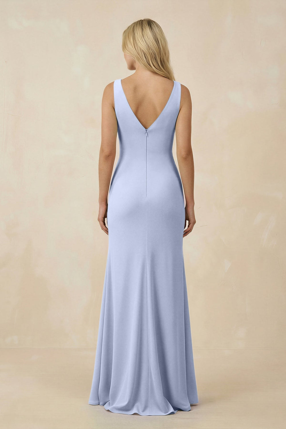V-Neck Ruched Sheath Bridesmaid Dress with Slit in Ice - KissProm BRIDESMAID DRESSES