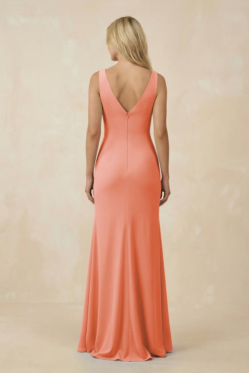 V-Neck Ruched Sheath Bridesmaid Dress with Slit in Rosette - KissProm BRIDESMAID DRESSES