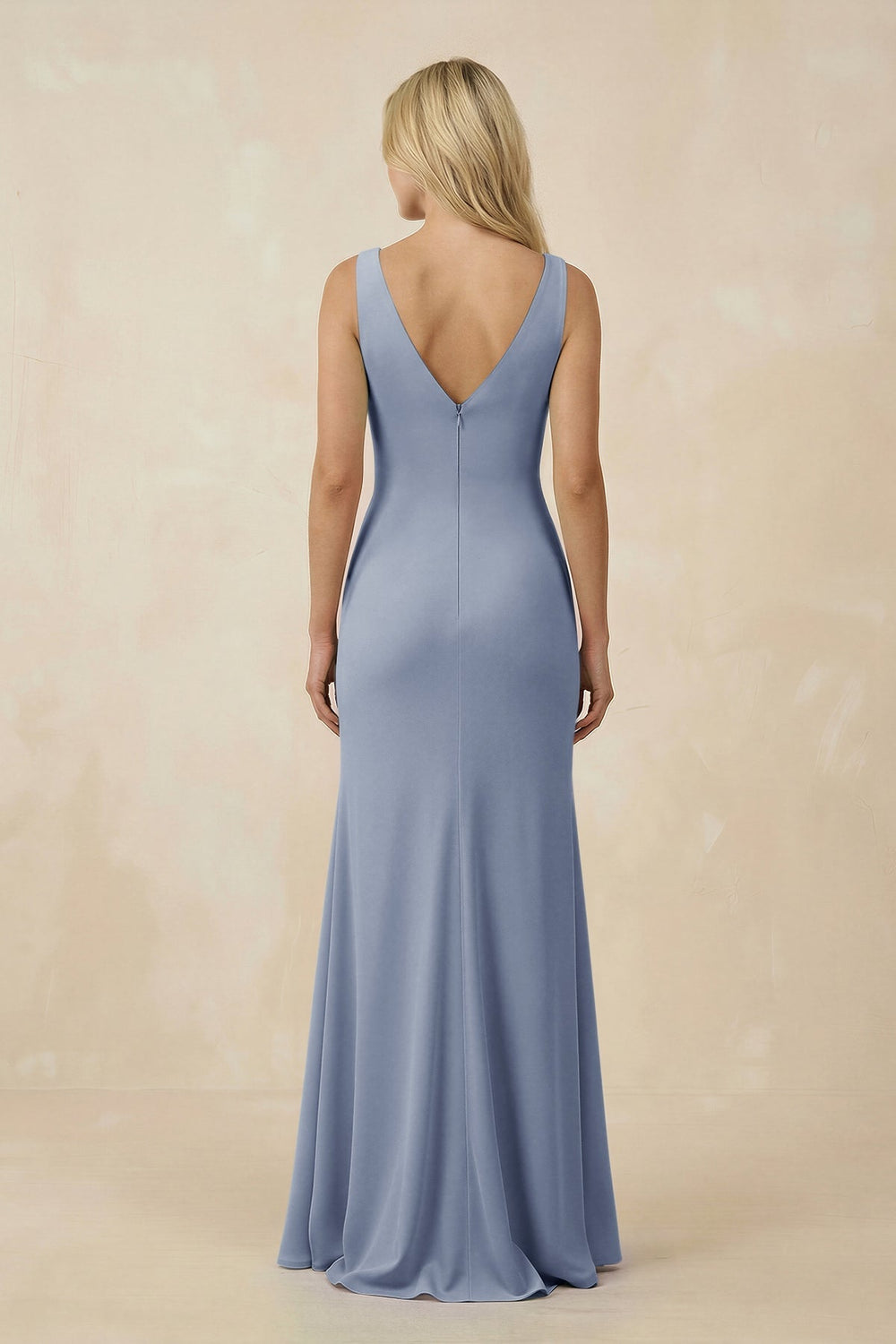 V-Neck Ruched Sheath Bridesmaid Dress with Slit in Twilight - KissProm BRIDESMAID DRESSES