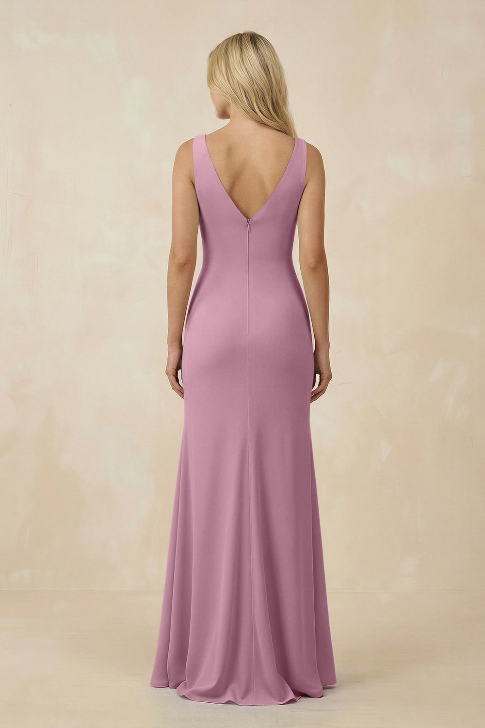 V-Neck Ruched Sheath Bridesmaid Dress with Slit in Vintage Mauve - KissProm BRIDESMAID DRESSES