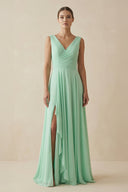 V - Neck Ruffled A - Line Chiffon Bridesmaid Dress - KissProm Bridesmaid Dresses