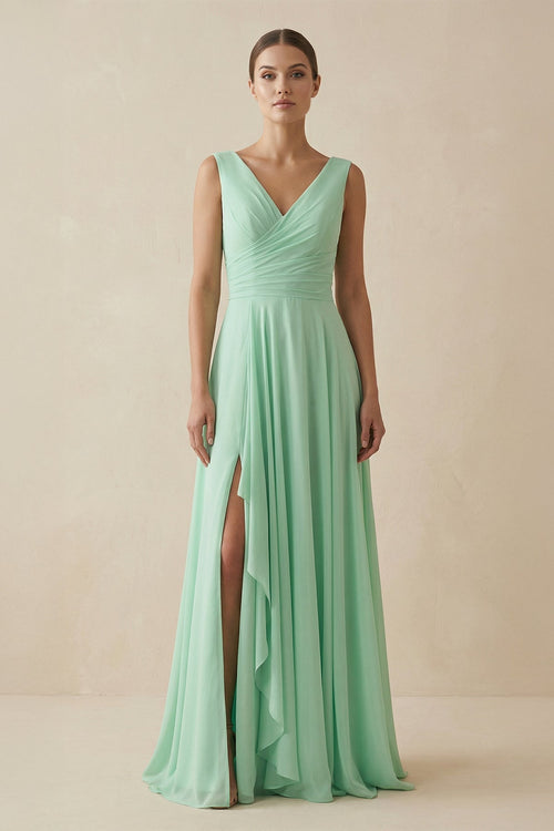 V - Neck Ruffled A - Line Chiffon Bridesmaid Dress - KissProm Bridesmaid Dresses