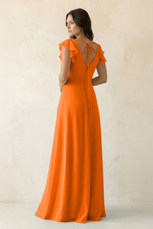 V - Neck Ruffled A - Line Chiffon Bridesmaid Dress in Cinnamon - KissProm Bridesmaid Dresses