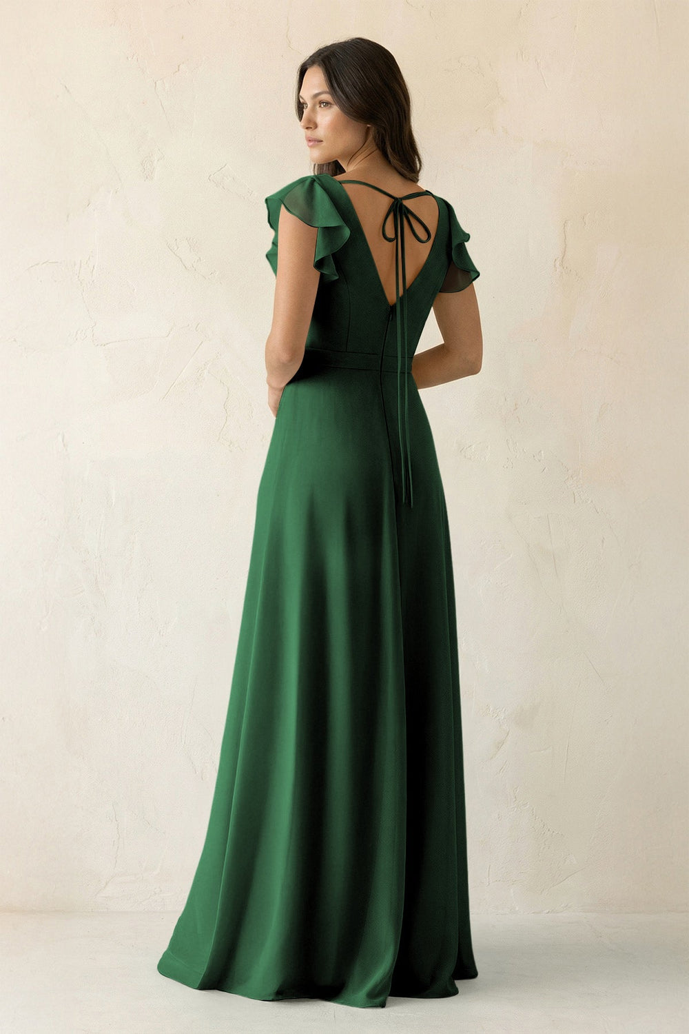 V - Neck Ruffled A - Line Chiffon Bridesmaid Dress in Dark Green - KissProm Bridesmaid Dresses