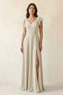 V - Neck Ruffled A - Line Chiffon Bridesmaid Dress in Dove Gray - KissProm Bridesmaid Dresses