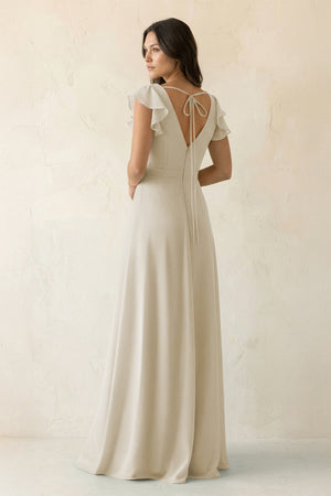 V - Neck Ruffled A - Line Chiffon Bridesmaid Dress in Dove Gray - KissProm Bridesmaid Dresses