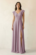 V - Neck Ruffled A - Line Chiffon Bridesmaid Dress in Dusk - KissProm Bridesmaid Dresses